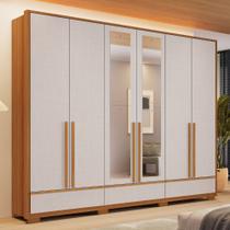 Guarda Roupa Casal com Espelho 6 Portas 3 Gavetas e Pés Em MDF NT6035E Notável Móveis