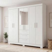 Guarda Roupa Casal com Espelho 6 Portas 3 Gavetas em MDF Select Branco Guarda Roupa Casal com Espelho 6 Portas 3 Gavetas em MDF Select Branco