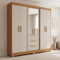 Guarda Roupa Casal com Espelho 6 Portas 3 Gavetas em MDF Select Freijó Trend/Off White Guarda Roupa Casal com Espelho 6 Portas 3 Gavetas em MDF Select Freijó Trend/Off White