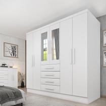 Guarda Roupa Casal com Espelho 6 Portas 4 Gavetas 180cm Arizona Branco/Neve Guarda Roupa Casal com Espelho 6 Portas 4 Gavetas 180cm Arizona Branco/Neve