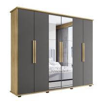 Guarda-Roupa Casal Com Espelho 6 Portas 4 Gavetas Canadá Cinamomo/Grafite RV Móveis
