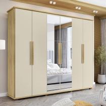 Guarda-Roupa Casal Com Espelho 6 Portas 4 Gavetas Canadá Cinamomo/Off White RV Móveis