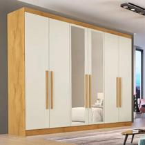 Guarda Roupa Casal com Espelho 6 Portas 6 Gavetas Oslo Peroba Off White Made Marcs