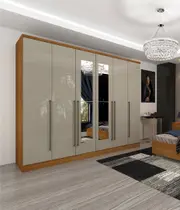 Guarda-Roupa Casal com Espelho 6 Portas 8 Gavetas 270cm Sevilla