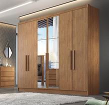 Guarda Roupa Casal com Espelho 6 Portas 8 Gavetas - Rizon-Cumaru - Móveis Novo Horizonte