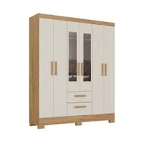 Guarda Roupa Casal Com Espelho 6 Portas Fortaleza Atualle Canelato Rustico Com Off White Guarda Roupa Casal Com Espelho 6 Portas Fortaleza Atualle Canelato Rustico Com Off White