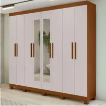 Guarda Roupa Casal Com Espelho 8 Portas 4 Gavetas New Andara Com Espelho e Pés Móveis Lopas