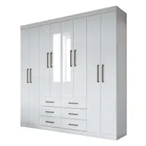 Guarda Roupa Casal Com Espelho 8 Portas 6 Gavetas Liverpool Branco - Santos Andirá Guarda Roupa Casal Com Espelho 8 Portas 6 Gavetas Liverpool Branco - Santos Andirá