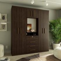 Guarda-Roupa Casal com Espelho Capelinha 7 Portas 4 Gavetas Advantage Marrom/Capuccino Wood Guarda-Roupa Casal com Espelho Capelinha 7 Portas 4 Gavetas Advantage Marrom/Capuccino Wood