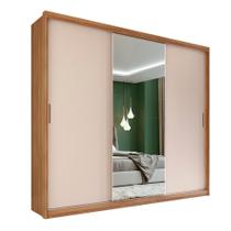 Guarda-Roupa Casal com Espelho Dalila Flex com Prateleiras 3 Portas 4 Gavetas Amêndola e Off White Guarda-Roupa Casal com Espelho Dalila Flex com Prateleiras 3 Portas 4 Gavetas Amêndola e Off White