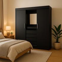 Guarda-Roupa Casal com Espelho e Penteadeira Grécia 2 PT 4 GV Preto