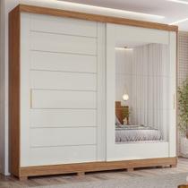 Guarda Roupa Casal com Espelho e Pés 2 Portas de Correr 100 MDF Florença Slide Panan