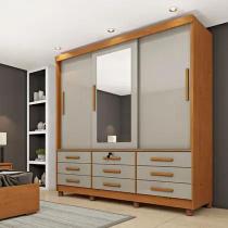 Guarda Roupa Casal com Espelho e pés 3 Portas 9 Gavetas 199cm Chicago Tcil Móveis Guarda Roupa Casal com Espelho e pés 3 Portas 9 Gavetas 199cm Chicago Tcil Móveis