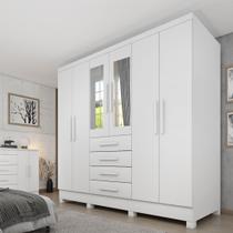 Guarda Roupa Casal com Espelho e Pés 6 Portas 4 Gavetas 180cm Arizona Branco/Neve Guarda Roupa Casal com Espelho e Pés 6 Portas 4 Gavetas 180cm Arizona Branco/Neve