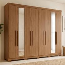 Guarda-Roupa Casal com Espelho e Pés 8 Portas 4 Gavetas Master New Marrom/Jatoba