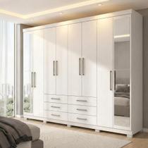 Guarda Roupa Casal com Espelho e Pés 8 Portas e 6 Gavetas Master Branco