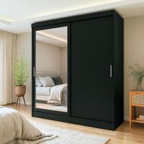 Guarda-Roupa Casal com Espelho Karina 2 PT 2 GV Preto