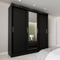 Guarda-Roupa Casal com Espelho Paris 3 PT 2 GV Preto