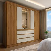 Guarda-Roupa Casal com Espelho Trevi 4 Portas 6 Gavetas Cinamon e Off White - Modern Guarda-Roupa Casal com Espelho Trevi 4 Portas 6 Gavetas Cinamon e Off White - Modern