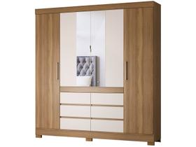 Guarda-Roupa Casal com Espelho Trevi 4 Portas 6 Gavetas Off White e Amendola - Modern