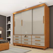 Guarda Roupa Casal com pés 3 Portas de Correr 9 Gavetas 199cm Chicago Guarda Roupa Casal com pés 3 Portas de Correr 9 Gavetas 199cm Chicago