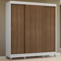 Guarda-roupa Casal Com Pés 3 Portas De Correr Branco/Rustic Reno Madesa Guarda-roupa Casal Com Pés 3 Portas De Correr Branco/Rustic Reno Madesa