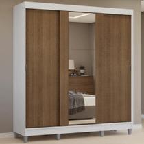 Guarda-roupa Casal Com Pés 3 Portas De Correr Com Espelho Branco Rustic Reno Madesa Guarda-roupa Casal Com Pés 3 Portas De Correr Com Espelho Branco Rustic Reno Madesa