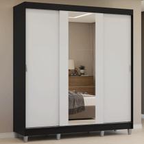 Guarda-Roupa Casal com Pés 3 Portas de Correr com Espelho Preto/Branco Reno Madesa Guarda-Roupa Casal com Pés 3 Portas de Correr com Espelho Preto/Branco Reno Madesa