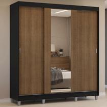 Guarda-roupa Casal Com Pés 3 Portas De Correr Com Espelho Preto Rustic Reno Madesa Guarda-roupa Casal Com Pés 3 Portas De Correr Com Espelho Preto Rustic Reno Madesa