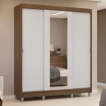 Guarda-roupa Casal Com Pés 3 Portas De Correr Com Espelho Rustic/branco Reno Madesa Guarda-roupa Casal Com Pés 3 Portas De Correr Com Espelho Rustic/branco Reno Madesa