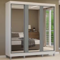 Guarda-roupa Casal Com Pés 3 Portas De Correr De Espelho Branco Cinza Reno Madesa
