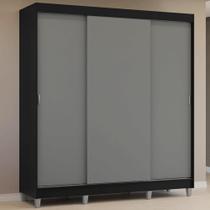 Guarda-Roupa Casal com Pés 3 Portas de Correr Preto/Cinza Reno Madesa