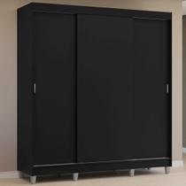 Guarda-Roupa Casal com Pés 3 Portas de Correr Preto Reno Madesa Guarda-Roupa Casal com Pés 3 Portas de Correr Preto Reno Madesa