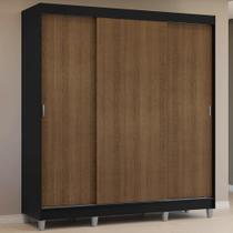 Guarda-Roupa Casal com Pés 3 Portas de Correr Preto/Rustic Reno Madesa Guarda-Roupa Casal com Pés 3 Portas de Correr Preto/Rustic Reno Madesa