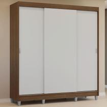 Guarda-Roupa Casal com Pés 3 Portas de Correr Rustic/Branco Reno Madesa