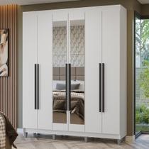 Guarda-roupa Casal Com Pés 6 Portas Batentes Com Espelho Branco/branco/preto Netuno Madesa