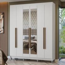Guarda-roupa Casal Com Pés 6 Portas Batentes Com Espelho Branco/branco/rustic Netuno Madesa