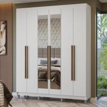 Guarda-Roupa Casal com Pés 6 Portas Batentes com Espelho Branco/Branco/Rustic Netuno Madesa