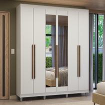 Guarda-roupa Casal Com Pés 6 Portas Batentes Com Espelho Branco/branco/rustic Venus Madesa