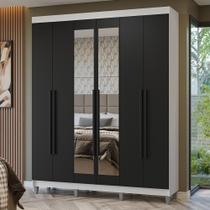 Guarda-roupa Casal Com Pés 6 Portas Batentes Com Espelho Branco-preto-preto Netuno Madesa