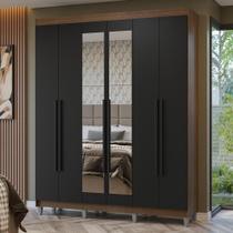 Guarda-roupa Casal Com Pés 6 Portas Batentes Com Espelho Rustic-preto-preto Netuno Madesa