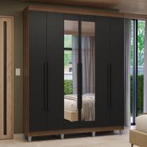 Guarda-Roupa Casal com Pés 6 Portas Batentes com Espelho Rustic/Preto/Preto Venus Madesa Guarda-Roupa Casal com Pés 6 Portas Batentes com Espelho Rustic/Preto/Preto Venus Madesa