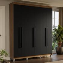 Guarda-Roupa Casal com Pés 6 Portas Batentes Rustic/Preto/Preto Saturno Madesa Guarda-Roupa Casal com Pés 6 Portas Batentes Rustic/Preto/Preto Saturno Madesa