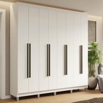 Guarda-Roupa Casal com Pés 8 Portas Batentes Branco/Branco/Preto Saturno Madesa