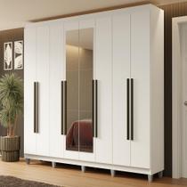 Guarda-roupa Casal Com Pés 8 Portas Batentes Com Espelho Branco-branco-preto Netuno Madesa Guarda-roupa Casal Com Pés 8 Portas Batentes Com Espelho Branco-branco-preto Netuno Madesa