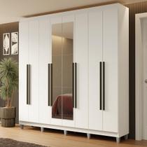 Guarda-Roupa Casal com Pés 8 Portas Batentes com Espelho Branco/Branco/Preto Netuno Madesa Guarda-Roupa Casal com Pés 8 Portas Batentes com Espelho Branco/Branco/Preto Netuno Madesa