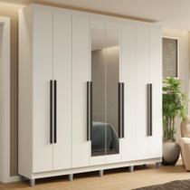 Guarda-roupa Casal Com Pés 8 Portas Batentes Com Espelho Branco-branco-preto Saturno Madesa Guarda-roupa Casal Com Pés 8 Portas Batentes Com Espelho Branco-branco-preto Saturno Madesa
