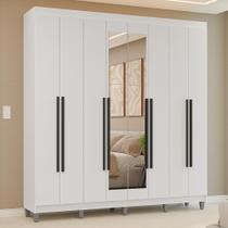 Guarda-roupa Casal Com Pés 8 Portas Batentes Com Espelho Branco-branco-preto Venus Madesa Guarda-roupa Casal Com Pés 8 Portas Batentes Com Espelho Branco-branco-preto Venus Madesa