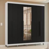 Guarda-roupa Casal Com Pés 8 Portas Batentes Com Espelho Branco-preto-preto Venus Madesa Guarda-roupa Casal Com Pés 8 Portas Batentes Com Espelho Branco-preto-preto Venus Madesa