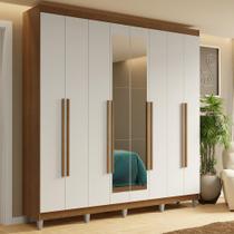 Guarda-Roupa Casal com Pés 8 Portas Batentes com Espelho Rustic/Branco/Rustic Saturno Madesa Guarda-Roupa Casal com Pés 8 Portas Batentes com Espelho Rustic/Branco/Rustic Saturno Madesa